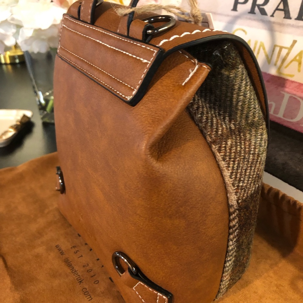 Islander Harris Tweed Mini Backpack NWT in Tartan Green Vegan Leather Bag - Picture 2 of 16